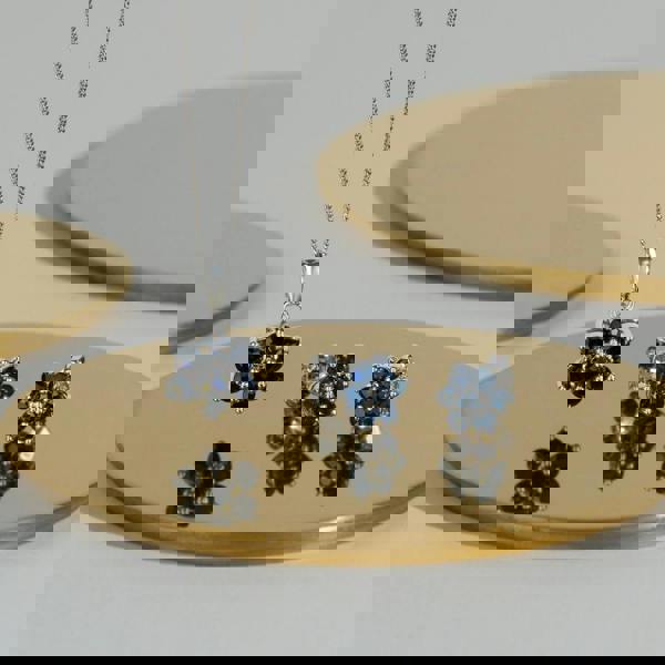 Gemondo Floral Round Sapphire Flower Cluster Stud Earrings & Pendant Set in 925 Sterling Silver