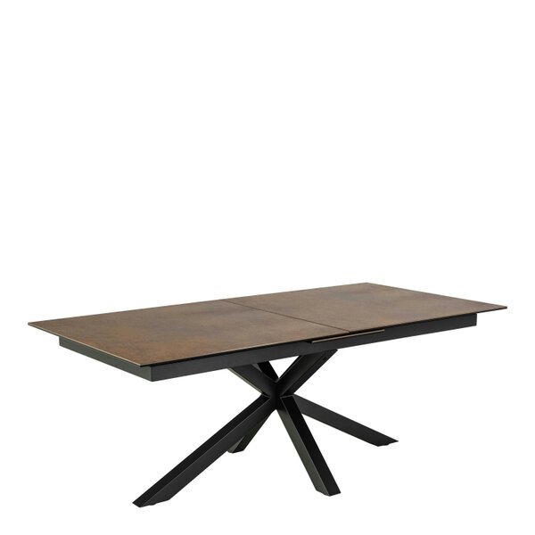 Wyld Haus Perth 200cm Rusty Brown Ceramic Extendable Dining Table Industrial Black Metal Legs