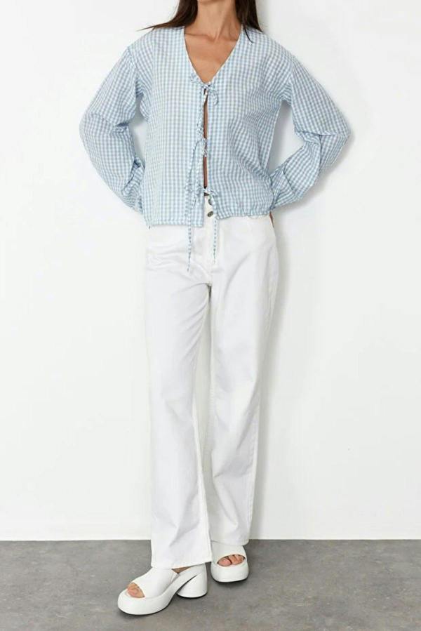 WOVCOR Woven Shirt with Front Tie Detail