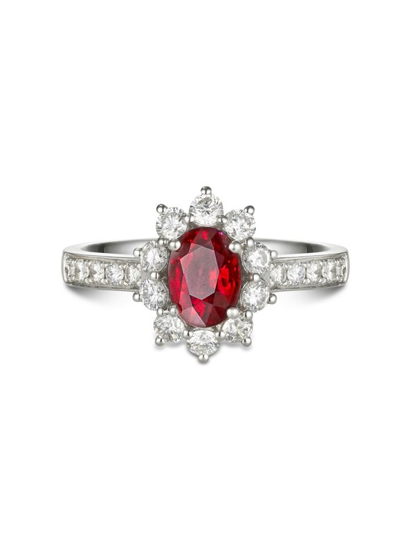 Gemdaia Natural Ruby & Diamond Halo Ring