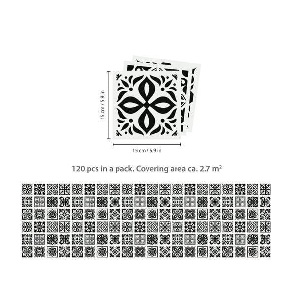 WT1566 - Calli Black and White Mediterranean Wall Tile Sticker Set - 15 cm x 15 cm - 24 pcs