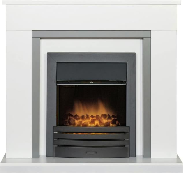 Adam Milan Fireplace in Pure White & Grey with Eclipse Electric Fire in Black, 39 Inch