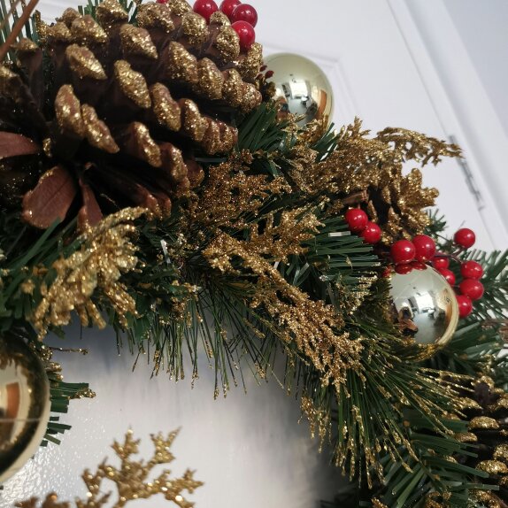 Samuel Alexander 40cm Gold Dressed Christmas Wreath, Baubles, Pinecones and Berries