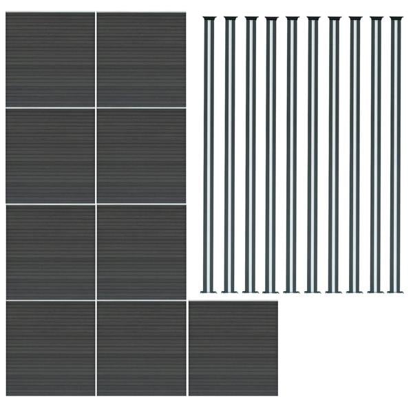Monstershop Composite Fence Panel x 9 & LED Posts x 10 - Grey