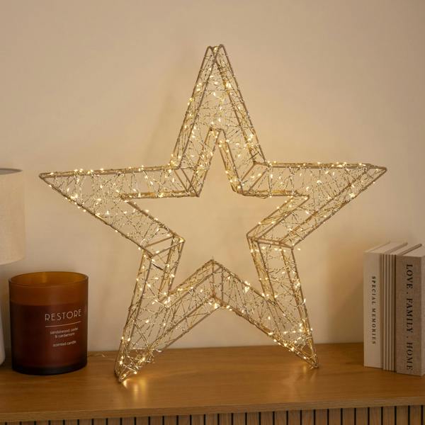 Samuel Alexander 70cm Gold Light Up Christmas Star with 300 Warm White LEDs & Timer