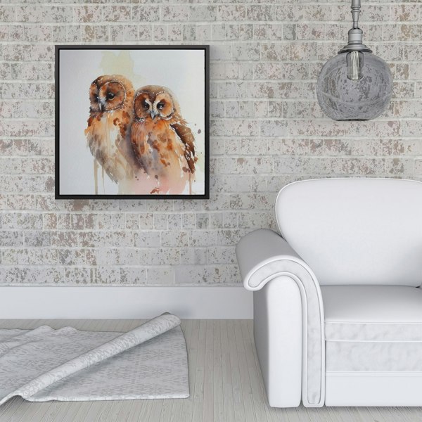 Warren Reed Loving Tawny Owls Watercolour Framed Canvas