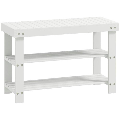 Wyld Haus Riyo White Bamboo 2 Tier Shoe Storage Bench