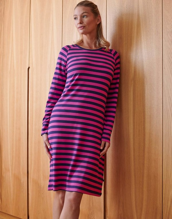 Women's Bamboo Nightdress - Pinky Binky Stripe - British Boxers