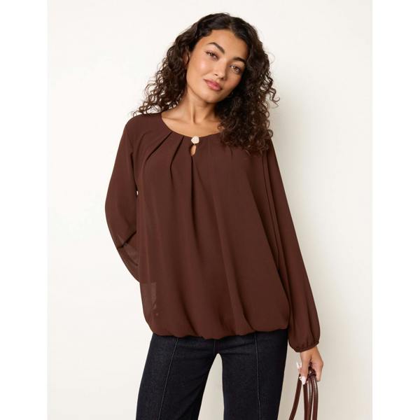 Blue Vanilla Puffball Round Neck Marble Button Blouse