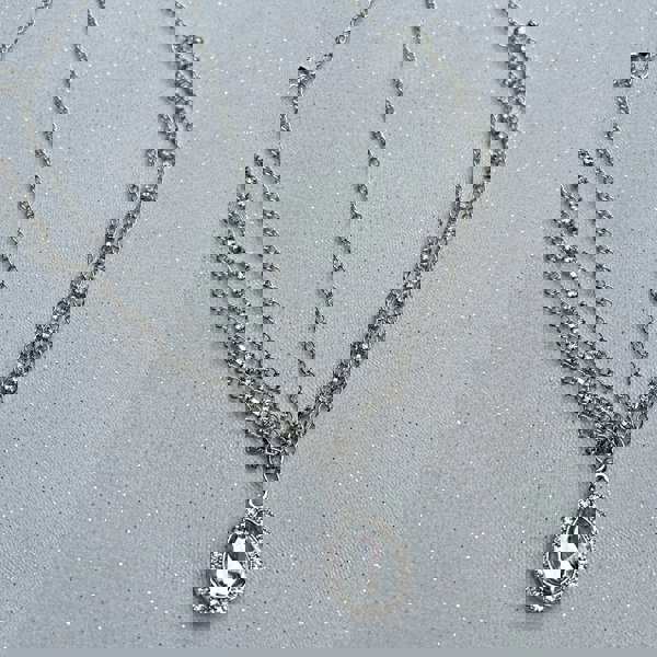 Hair jewellery accessory, silver tone layered chains, teardrop crystal pendant with diamante border, elegant decorative headpiece, festival inspired style, sparkling statement hair accessory, chic gift for her
