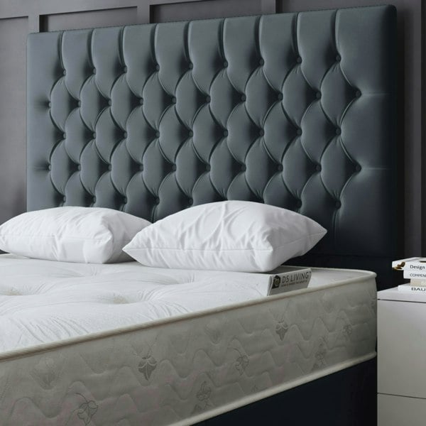 DS Living Seraphine Divan Bed with Upholstered Headboard - Two Drawers - Steel (Grey) - Small Double