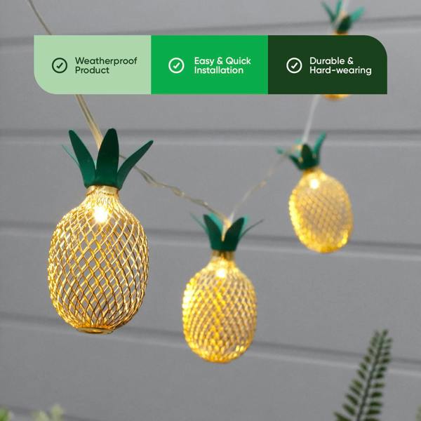 Gardenwize 10-Piece Solar String Lights – 2m Pineapple Lantern LED Lights