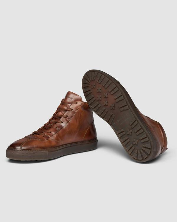 Oliver Sweeney Defeza Mens Calf Leather Retro Hi-Tops - Dark Tan