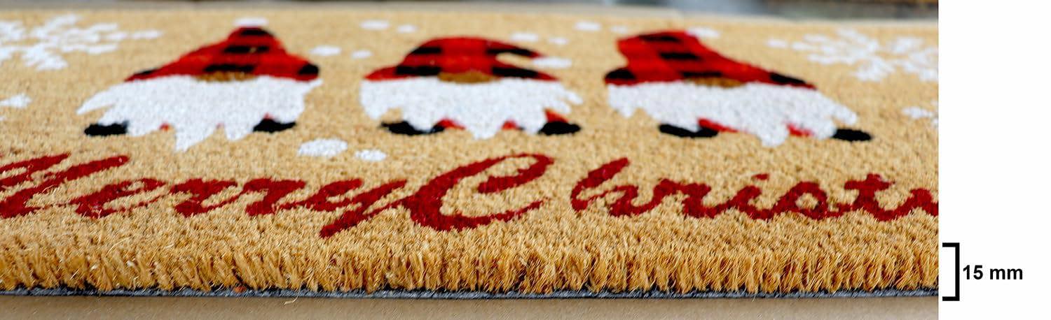 A.Unique Home 15mm Coir Doormat Non-Slip PVC Back - Gnome Xmas 40x80cm