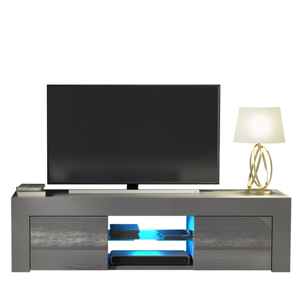 Mex Furniture 130cm TV Unit Cabinet Cupboard with High Gloss Doors and LED Light