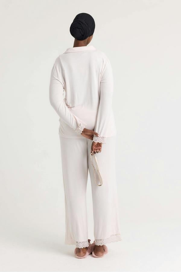 Bamboo Lace Long Pyjama Set in Powder Puff - Wholesale - Pajamas