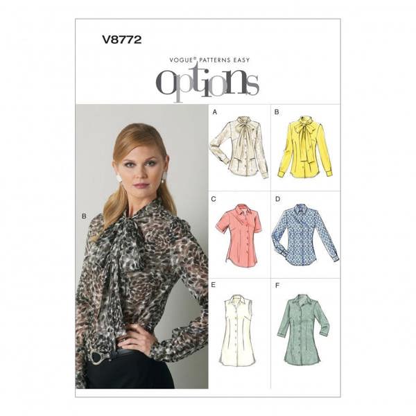 Vogue Sewing Pattern 8772, Shirts, Tops for Women, 6-8-10-12-14 - Easy