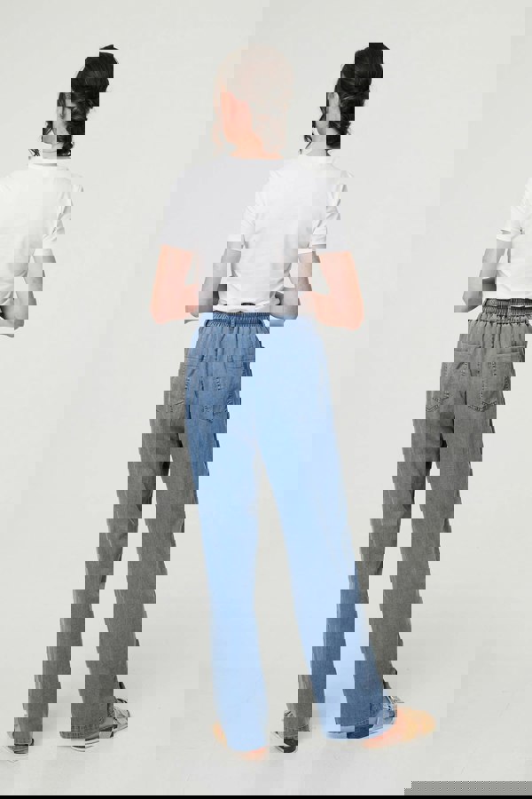 Blue | Denim Elasticated Waist Crop Trousers
