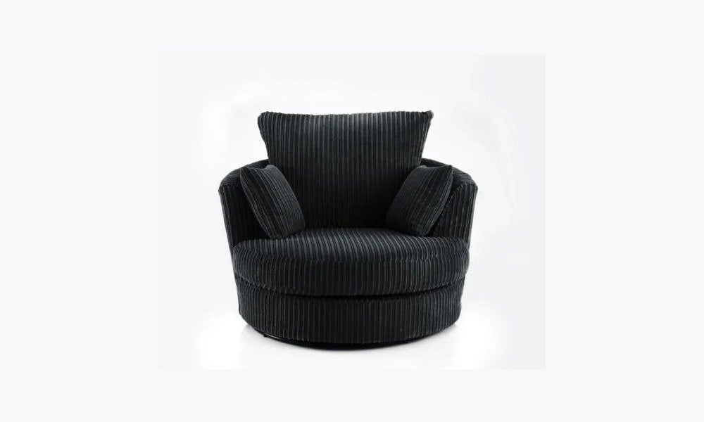 Dylan Jumbo Cord Fabric Swivel Chair Armchair in Black