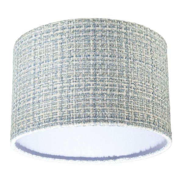 Modern drum Lamp Shade Upholstered in Soft Woven Boucle Style Fabric Image 4