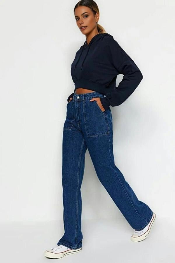 WOVCOR High Waist Wide Leg Jeans with Pocket Details