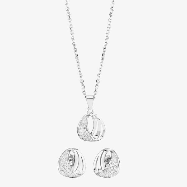 T. H. Baker Silver Pave Twisted Teardrop Pendant and Earring Set E610287+P610497