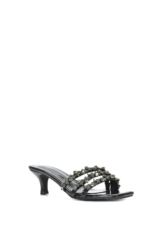 XY LONDON Mid Stiletto Heel Diamante Strappy Heeled Mules
