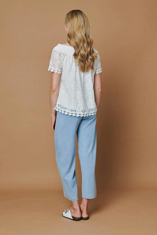 White | Floral Lace Embroidered Bardot Blouse