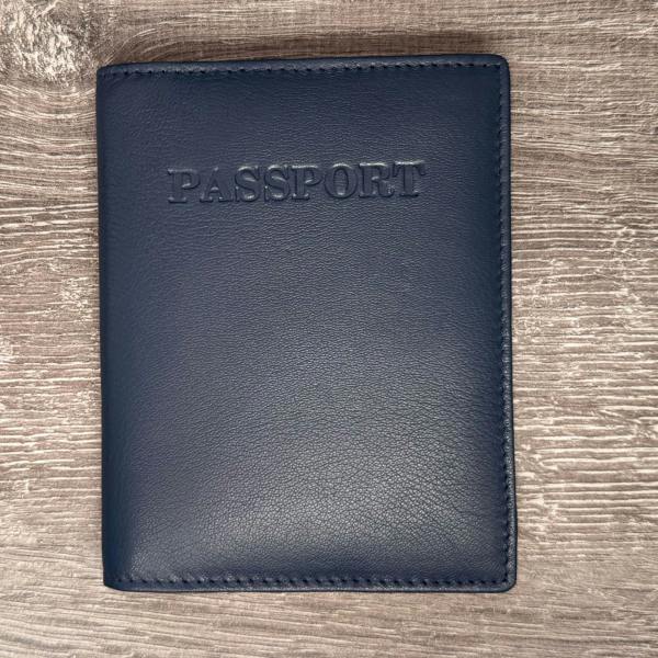 London Leathergoods Genuine Leather RFID Passport Cover - Navy