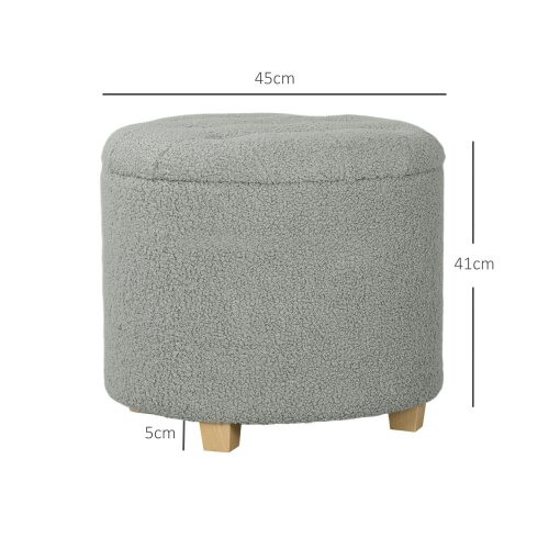 Wyld Haus Valefi Teddy Fleece Light Grey Storage Ottoman Diamond Tufted Lid