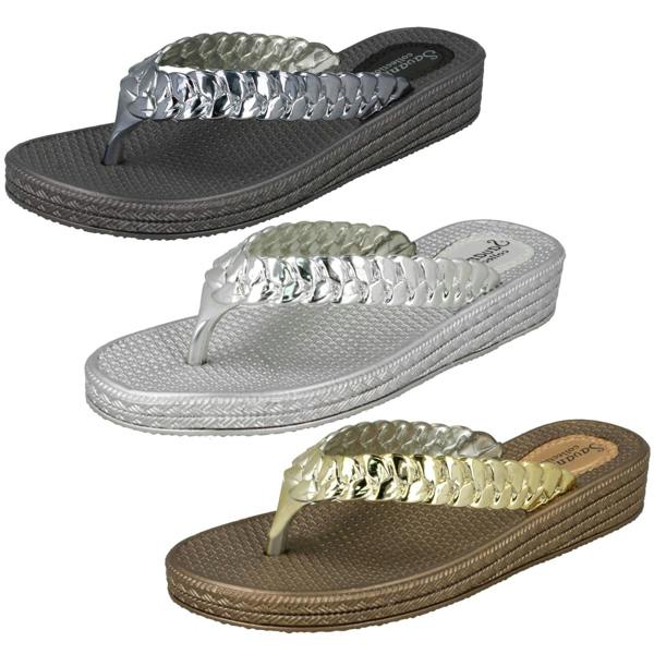 Savannah Ladies Savannah Mid Wedge Toe Post Flip Flops
