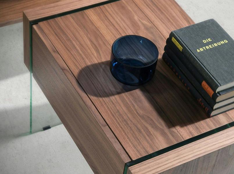 Angel Cerdá Walnut and Tempered Glass Bedside Cabinet 7042