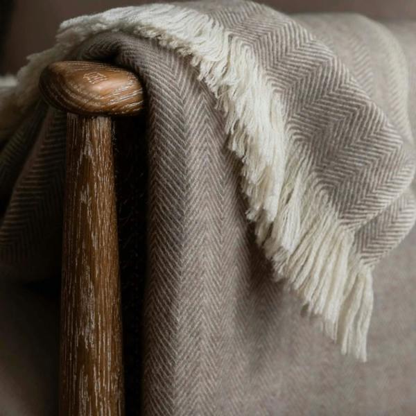 Regency Herringbone Wool Throw in Oatmeal - alternative angle