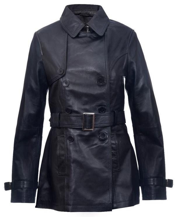 Womens Mid Length Leather Trench Coat -Oakham - Upperclass Fashions 