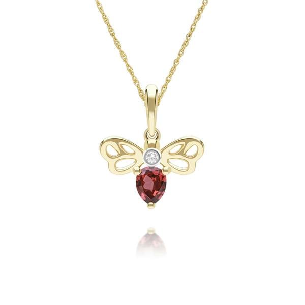 Gemondo Honeycomb Art Nouveau Pear Shape Garnet and Diamond Bee Pendant Necklace in 9ct Yellow Gold