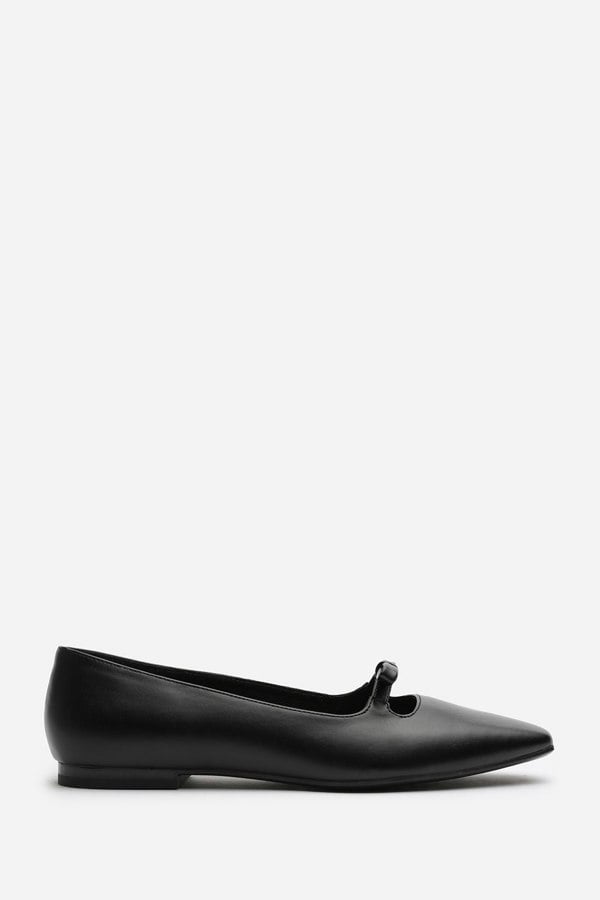 Where's That From Hope Square Toe Ballet Flats With Knot Bow In Black Faux Leather