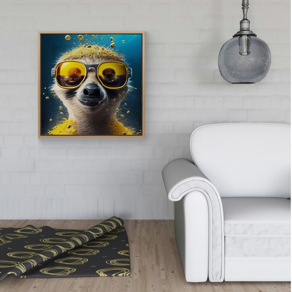 Warren Reed Meerkat With Golden Glasses Splash Art Framed Canvas