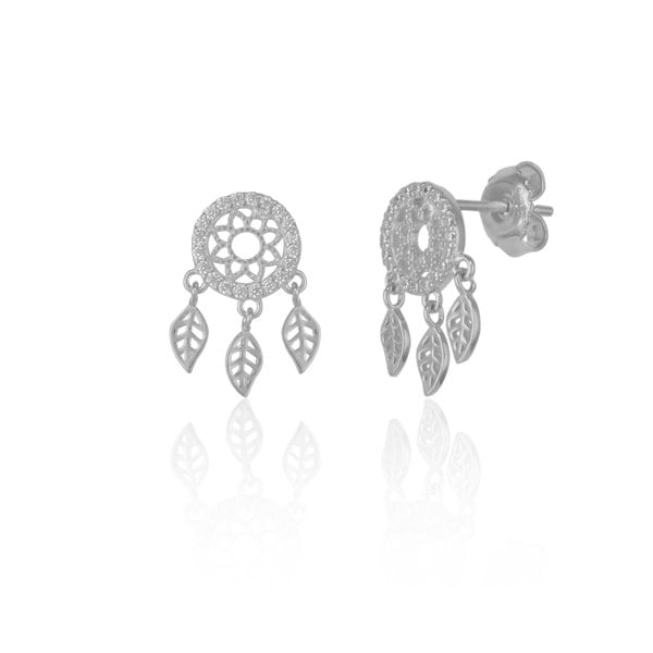 Spero London Braided Dreamcatcher Sterling Silver Drop Stud Earrings