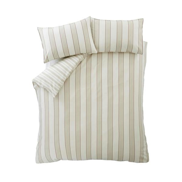 Bianca Brushed Regal Stripe Cotton Reversible Duvet Cover Set Natural