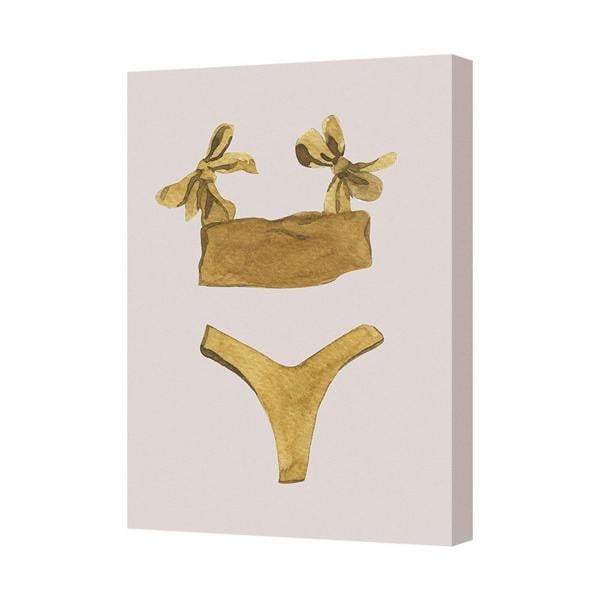Benjamin Tate Design Gold Bikini Canvas Wall Art Print For Beach Home Decor