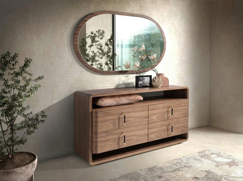 Angel Cerdá Walnut and Black Pvc Chest of Drawers 7226