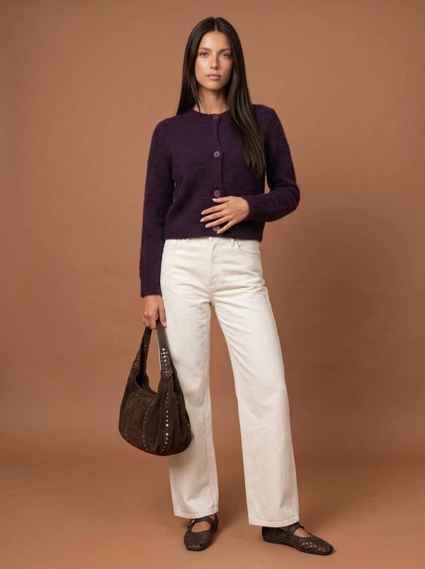 Urban Bliss Wool Blend Cropped Cardigan Purple