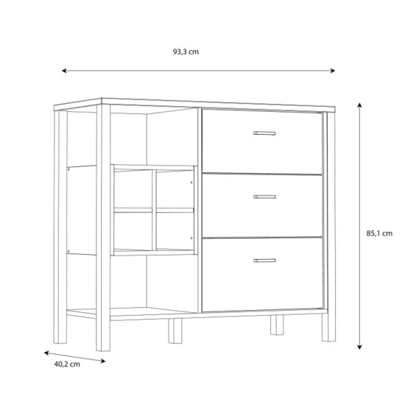 Wyld Haus Yokohama Black and Natural Oak Wood 3 Drawer Display Chest Bar Cabinet