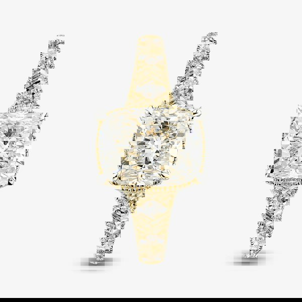 T. H. Baker 14ct Yellow Gold Certified 4.15ct Cushion Cut Lab Grown Diamond Shoulder Set Ring LGR47672-415