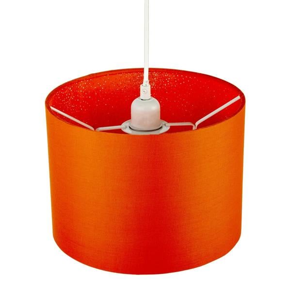 Contemporary Drum Lamp Shade in Vibrant Orange Cotton Blend Fabric Image 3