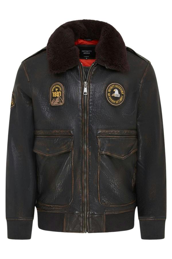 Infinity Leather Men's Leather Bomber Sheepskin Collar G-1 Aviator Jacket - Linear