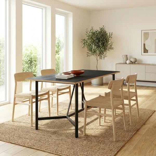 Decortie Modern Dalma Rectangle Dining Table 6 Seater Kitchen Table 140(D)cm w/Metal Legs for Indoor