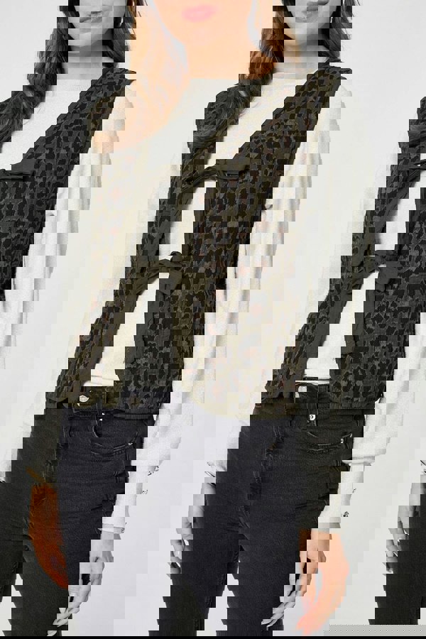 Khaki | Animal Print Sleeveless Tie front Vest
