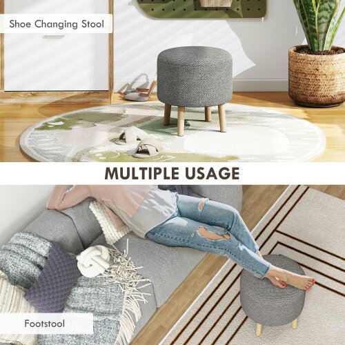 Wyld Haus Roli Linen Look Light Grey Round Storage Ottoman