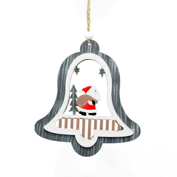 Grey Wooden Christmas Hanging Decorations Set of 3 Assorted Tree, Star and Bell Shapes image 3